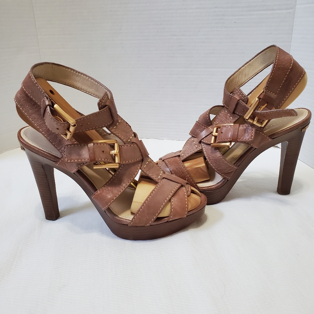 Coach Stephanie Heeled Ankle  Strappy Leather Sandal Size 8 - Picture 2 of 7